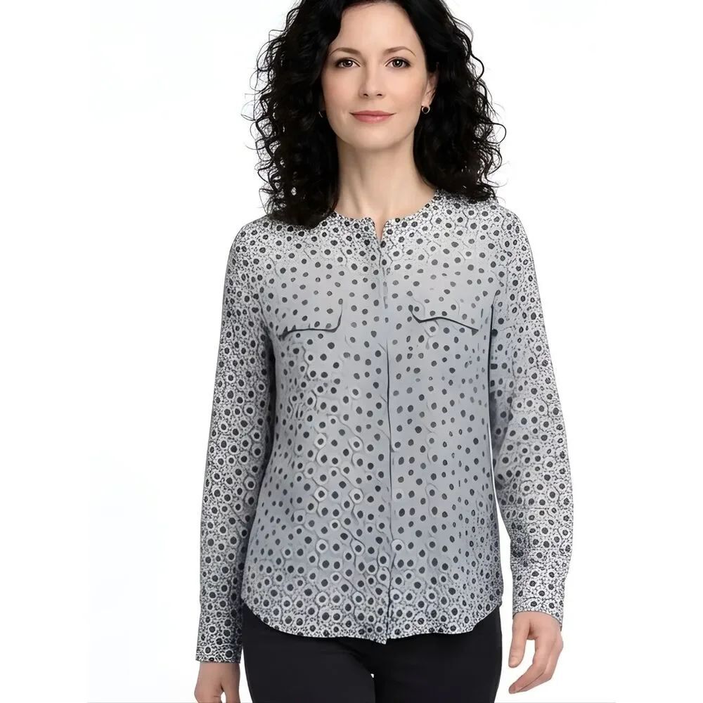 Who What Wear Black & White Floral Button Down Long Sleeve Blouse Size S
